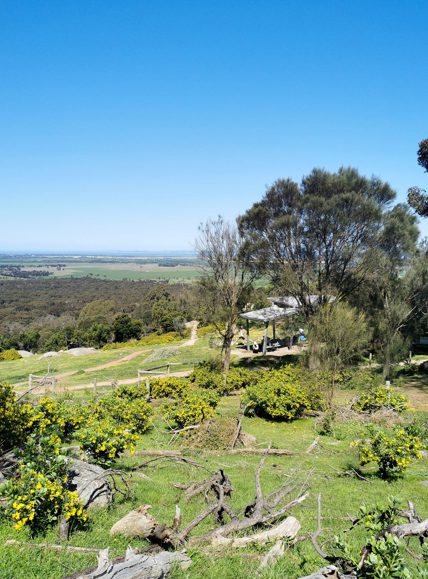 ที่นั่งพักชมวิว ใกล้ ๆ กับที่จอดรถ พร้อมแทรกทางแยกไปอีกแทรกหนึ่ง